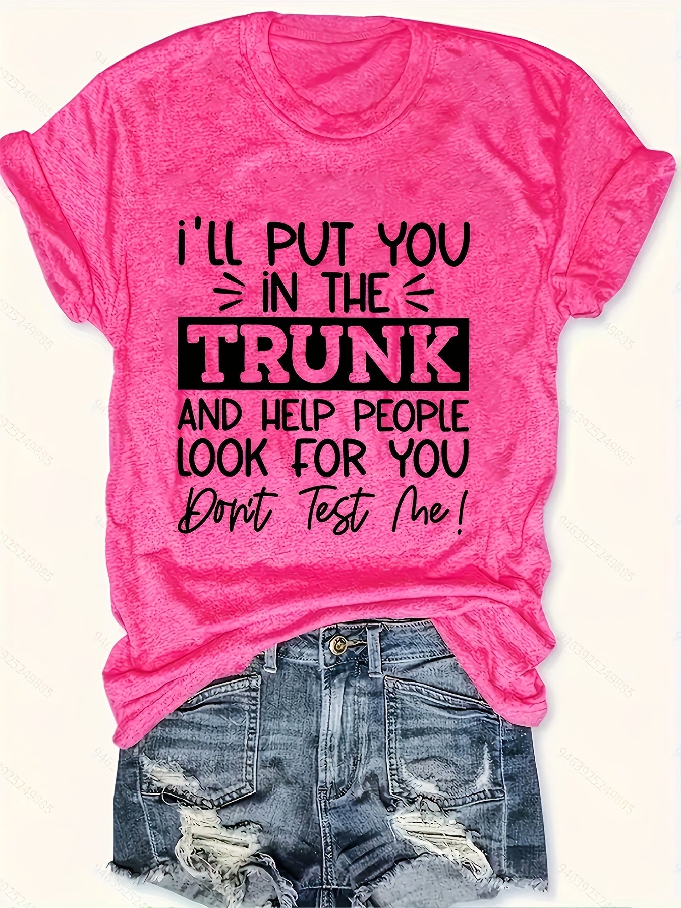 Women's Graphic Print T-Shirt - Crew Neck Short Sleeve – Pink / White detail view