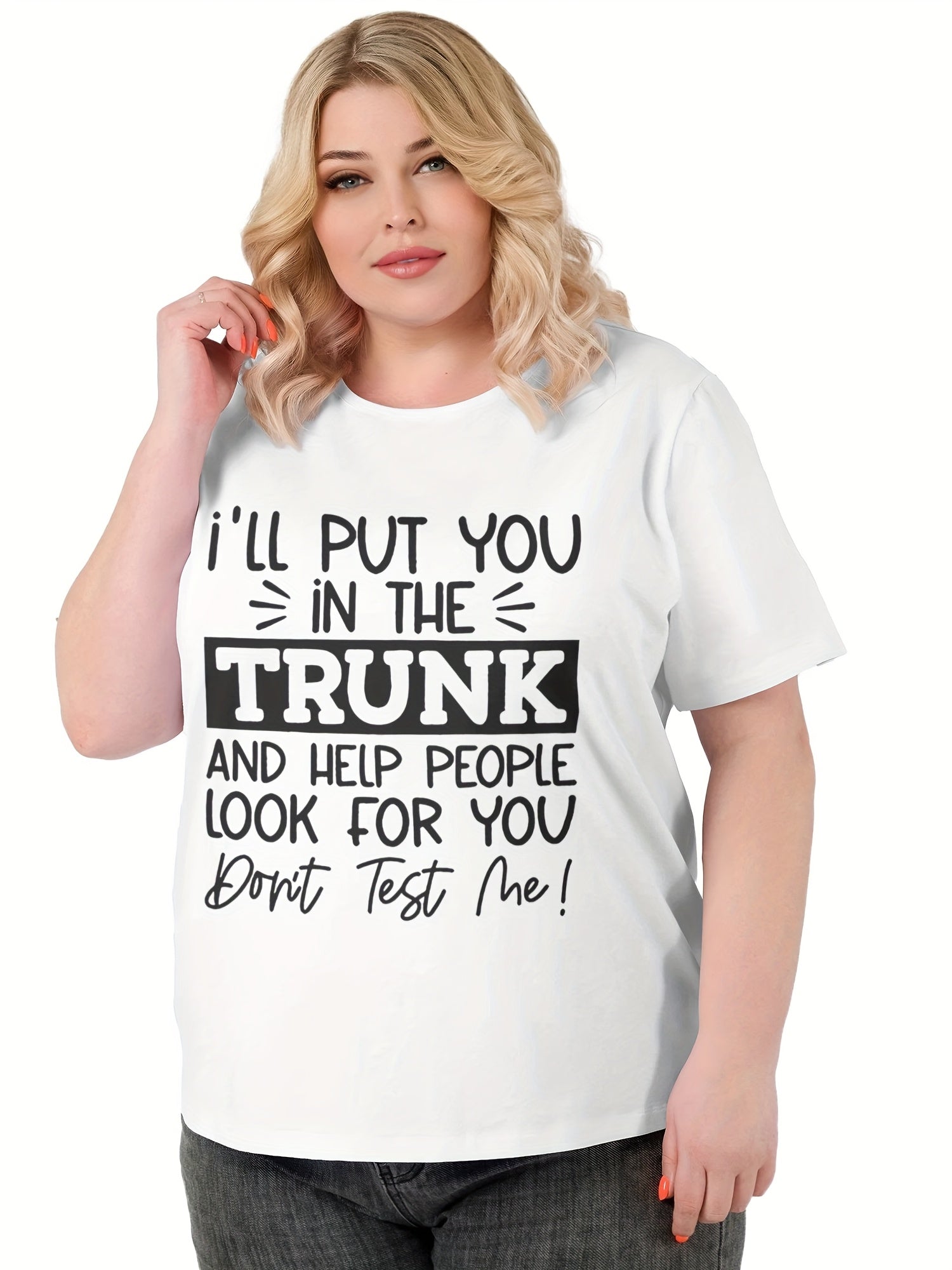 Women's Graphic Print T-Shirt - Crew Neck Short Sleeve – Pink / White detail view