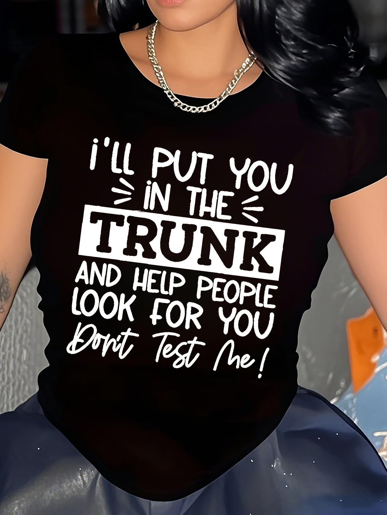 Women's Graphic Print T-Shirt - Crew Neck Short Sleeve – Pink / White detail view