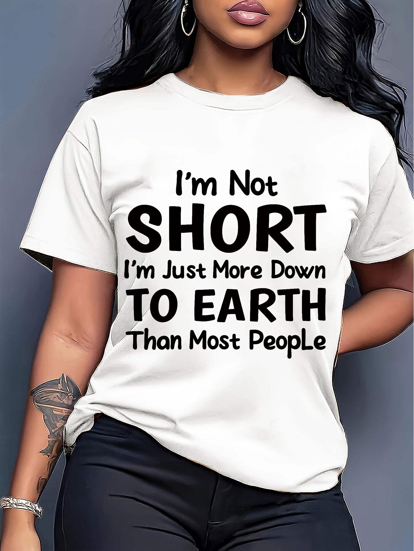 Women's Graphic Print T-Shirt - Crew Neck Short Sleeve Plaid – Purple option – view 2