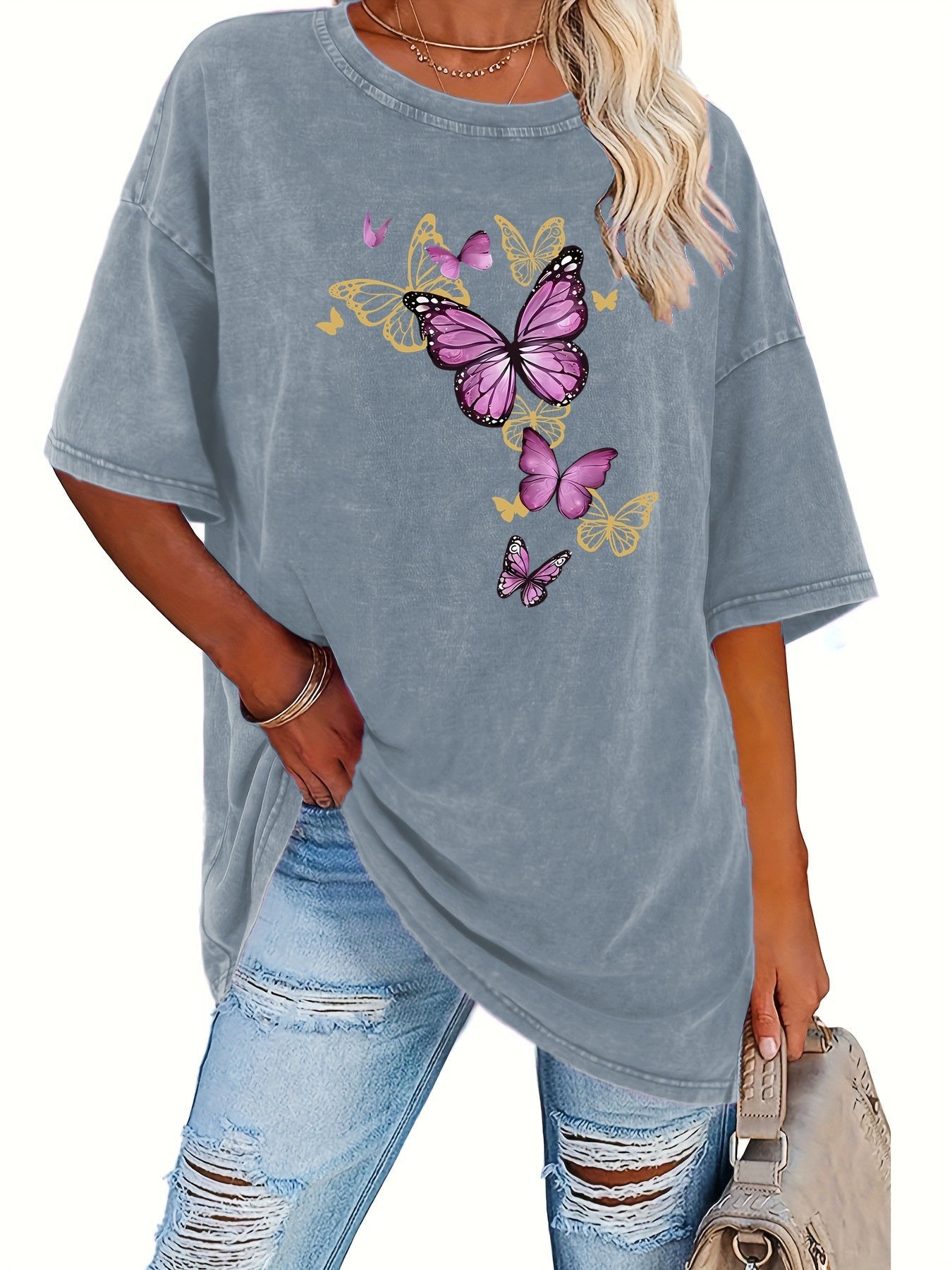 Women's Graphic Print T-Shirt - Crew Neck Short Sleeve Retro Wash Rose Red Design detail view