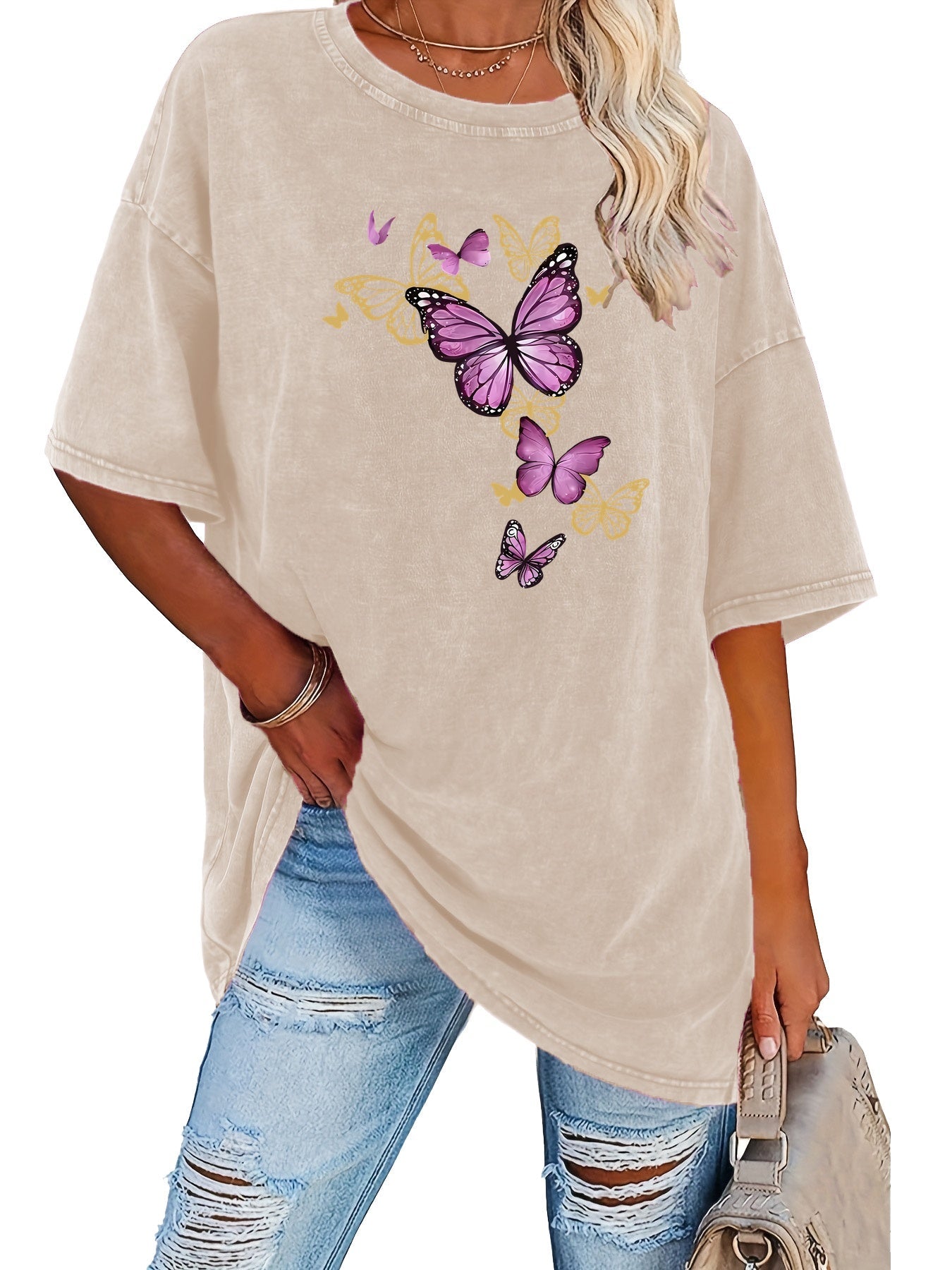 Women's Graphic Print T-Shirt - Crew Neck Short Sleeve Retro Wash Rose Red Design detail view