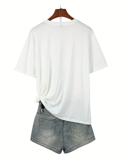 Women's Graphic Print T-Shirt - Crew Neck Short Sleeve – White / 5-Variant Selection detail view