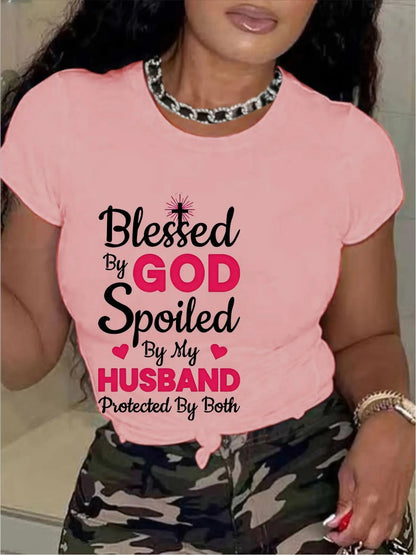 Women's Graphic Print T-Shirt - Regular Fit – Apricot / White detail view