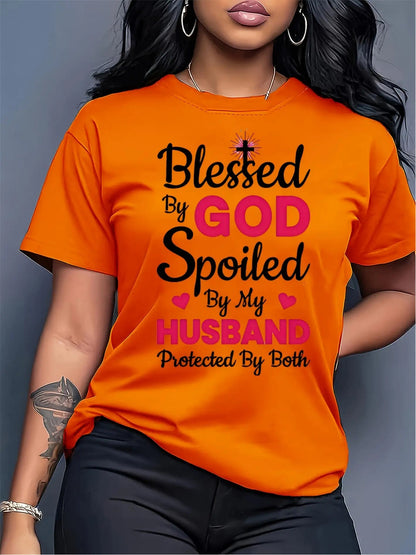Women's Graphic Print T-Shirt - Regular Fit – Apricot / White detail view
