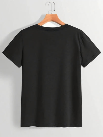 Women's Graphic Print T-Shirt - Relaxed Fit – Black detail view