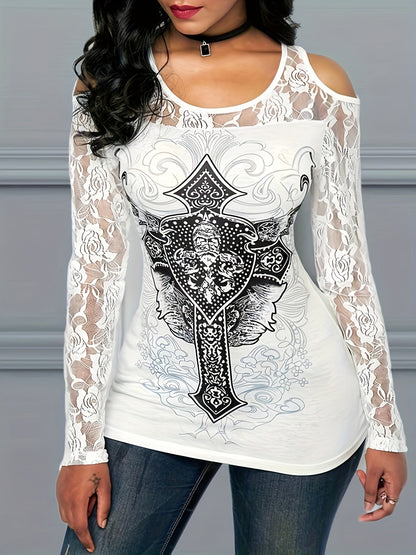 Women's Graphic Print T-Shirt - Round Neck Long Sleeve – main product image