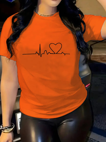 Women's Graphic Print T-Shirt - Round Neck Short Sleeve – Apricot / Pink detail view