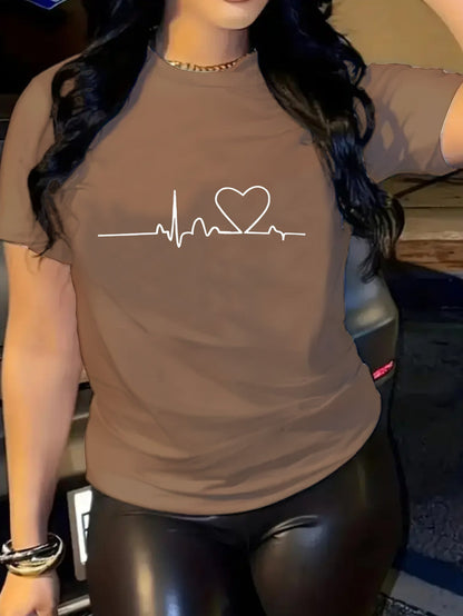 Women's Graphic Print T-Shirt - Round Neck Short Sleeve – Apricot / Pink – Apricot option – view 2