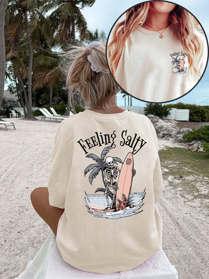 Women's Graphic Print T-Shirt - Round Neck Short Sleeve – Apricot / White – view 7