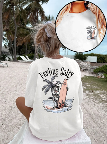 Women's Graphic Print T-Shirt - Round Neck Short Sleeve – Apricot / White – Apricot option – main product image