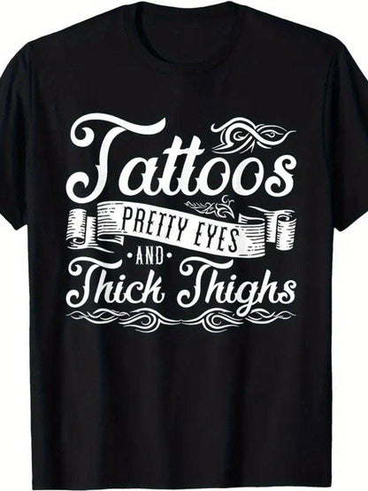 Women's Graphic Print T-Shirt - Round Neck Short Sleeve – Black Graphic Design 66533 detail view