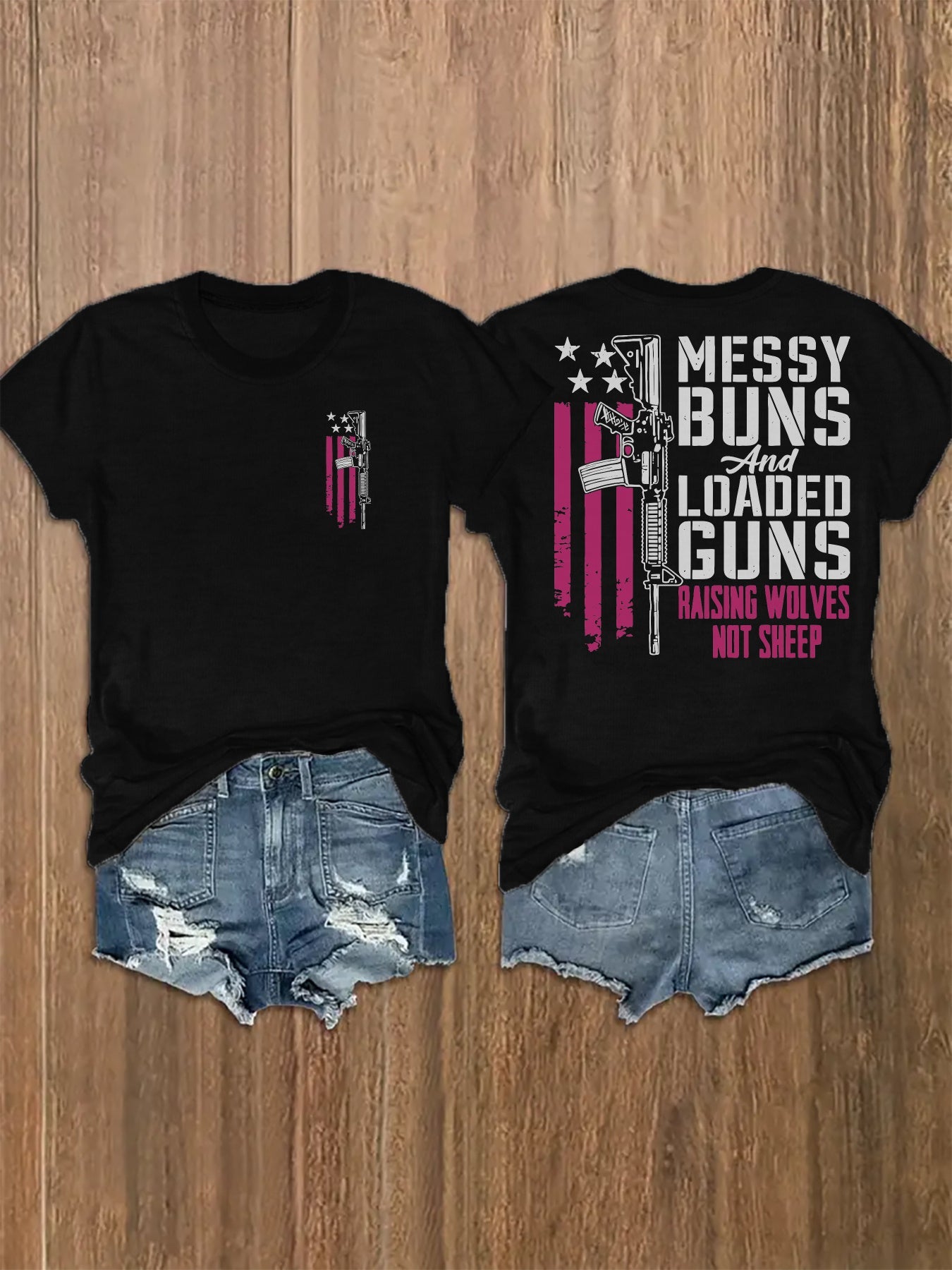 Women's Graphic Print T-Shirt - Round Neck Short Sleeve – Black Graphic Design 92293 detail view
