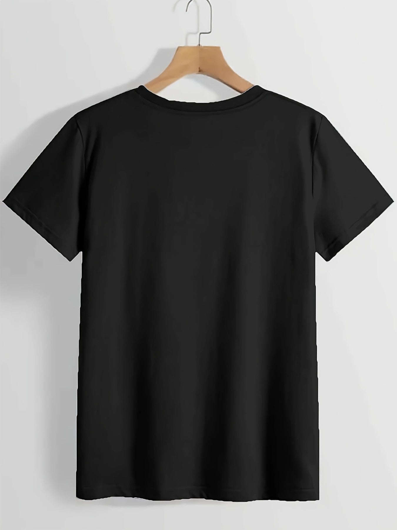 Women's Graphic Print T-Shirt - Round Neck Short Sleeve – Black Graphic Design 15813 detail view