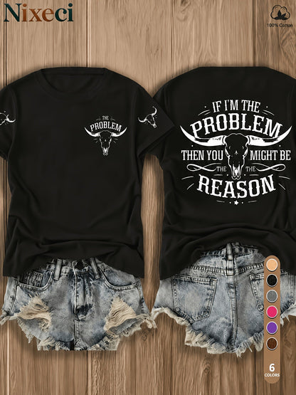 Women's Graphic Print T-Shirt - Round Neck Short Sleeve – Black Graphic Design 15813 detail view