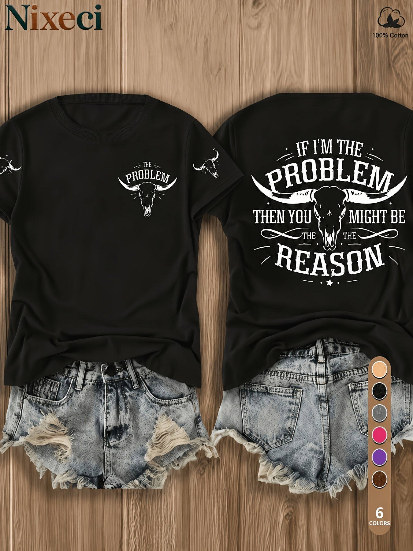 Women's Graphic Print T-Shirt - Round Neck Short Sleeve – Black Graphic Design 15813 – Black option – main product image