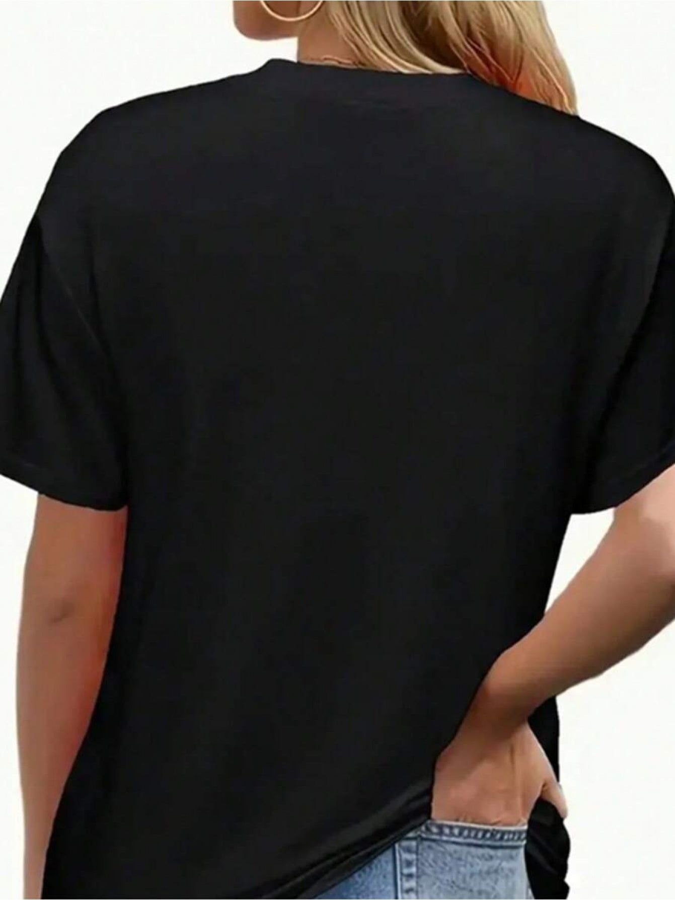 Women's Graphic Print T-Shirt - Round Neck Short Sleeve – Black Printed Short-Sleeve – view 2
