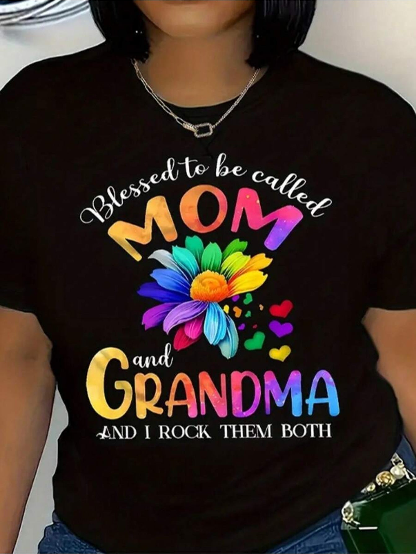Women's Graphic Print T-Shirt - Round Neck Short Sleeve – Black Printed Short-Sleeve – view 5
