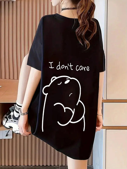 Women's Graphic Print T-Shirt - Round Neck Short Sleeve – Black / White detail view