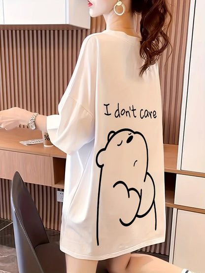 Women's Graphic Print T-Shirt - Round Neck Short Sleeve – Black / White detail view