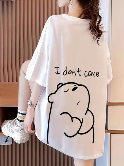 Women's Graphic Print T-Shirt - Round Neck Short Sleeve – Black / White detail view