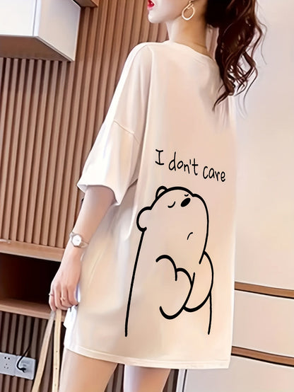 Women's Graphic Print T-Shirt - Round Neck Short Sleeve – Black / White detail view