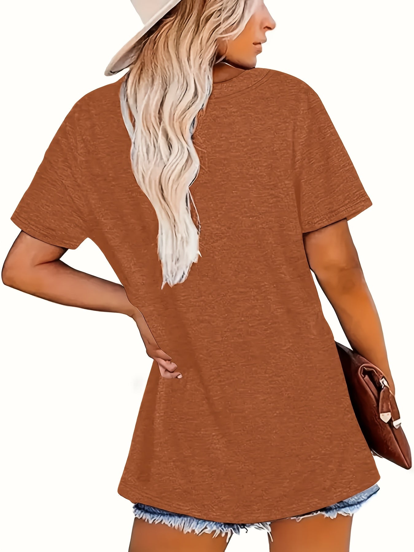 Women's Graphic Print T-Shirt - Round Neck Short Sleeve – Brown detail view