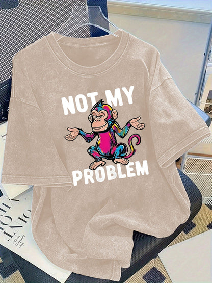 Women's Graphic Print T-Shirt - Round Neck Short Sleeve – Coffee Brown / Rose Red detail view