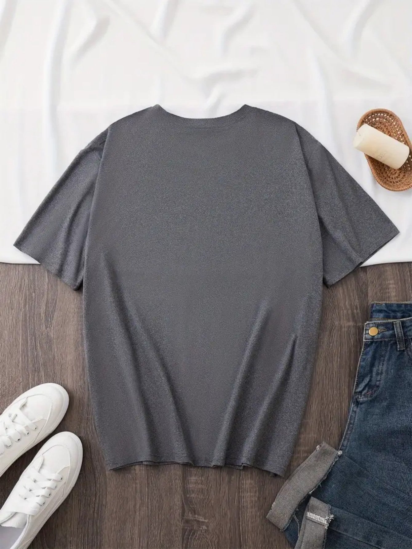 Women's Graphic Print T-Shirt - Round Neck Short Sleeve – Dark Gray detail view