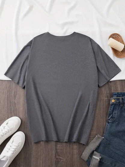 Women's Graphic Print T-Shirt - Round Neck Short Sleeve – Dark Gray detail view
