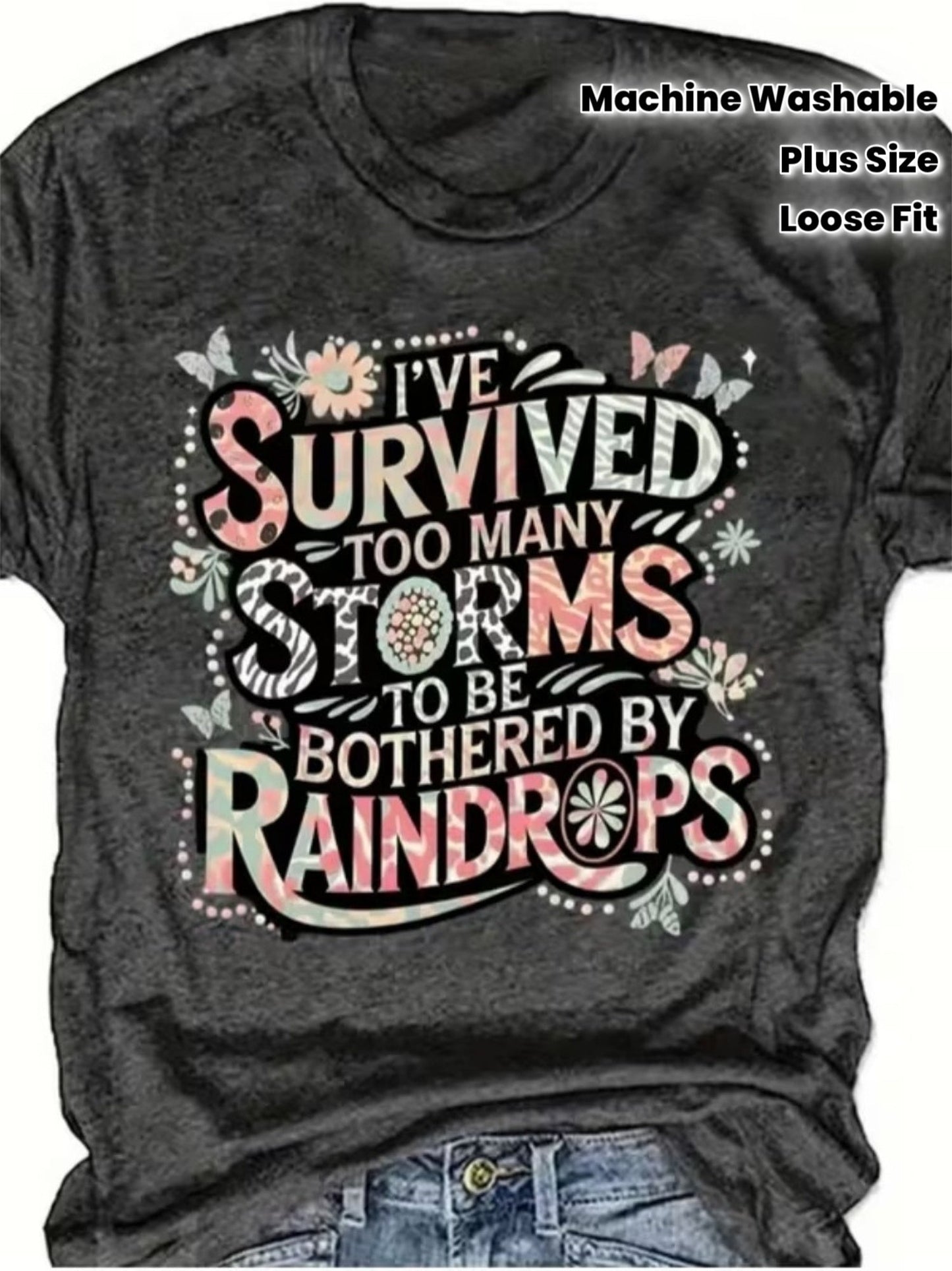 Women's Graphic Print T-Shirt - Round Neck Short Sleeve – Dark Gray – Gray option – main product image
