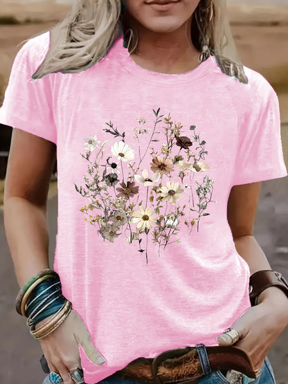 Women's Graphic Print T-Shirt - Round Neck Short Sleeve – Dark Gray / Apricot detail view