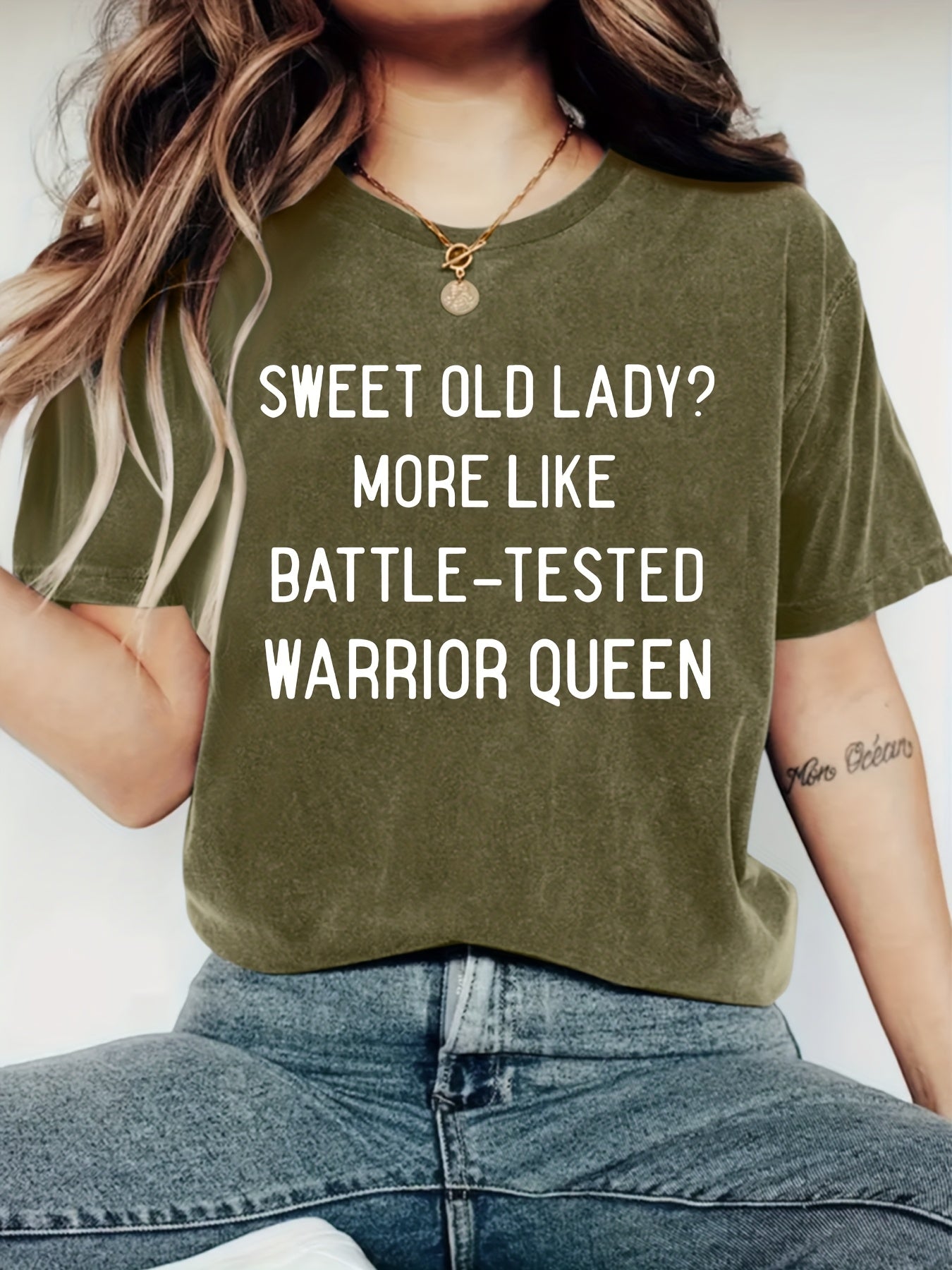Women's Graphic Print T-Shirt - Round Neck Short Sleeve – Dark Gray / Black detail view