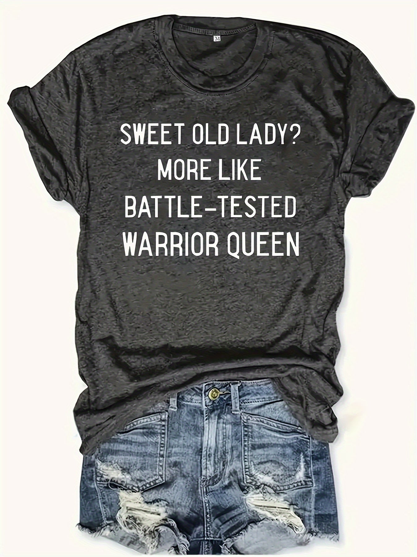 Women's Graphic Print T-Shirt - Round Neck Short Sleeve – Dark Gray / Black detail view