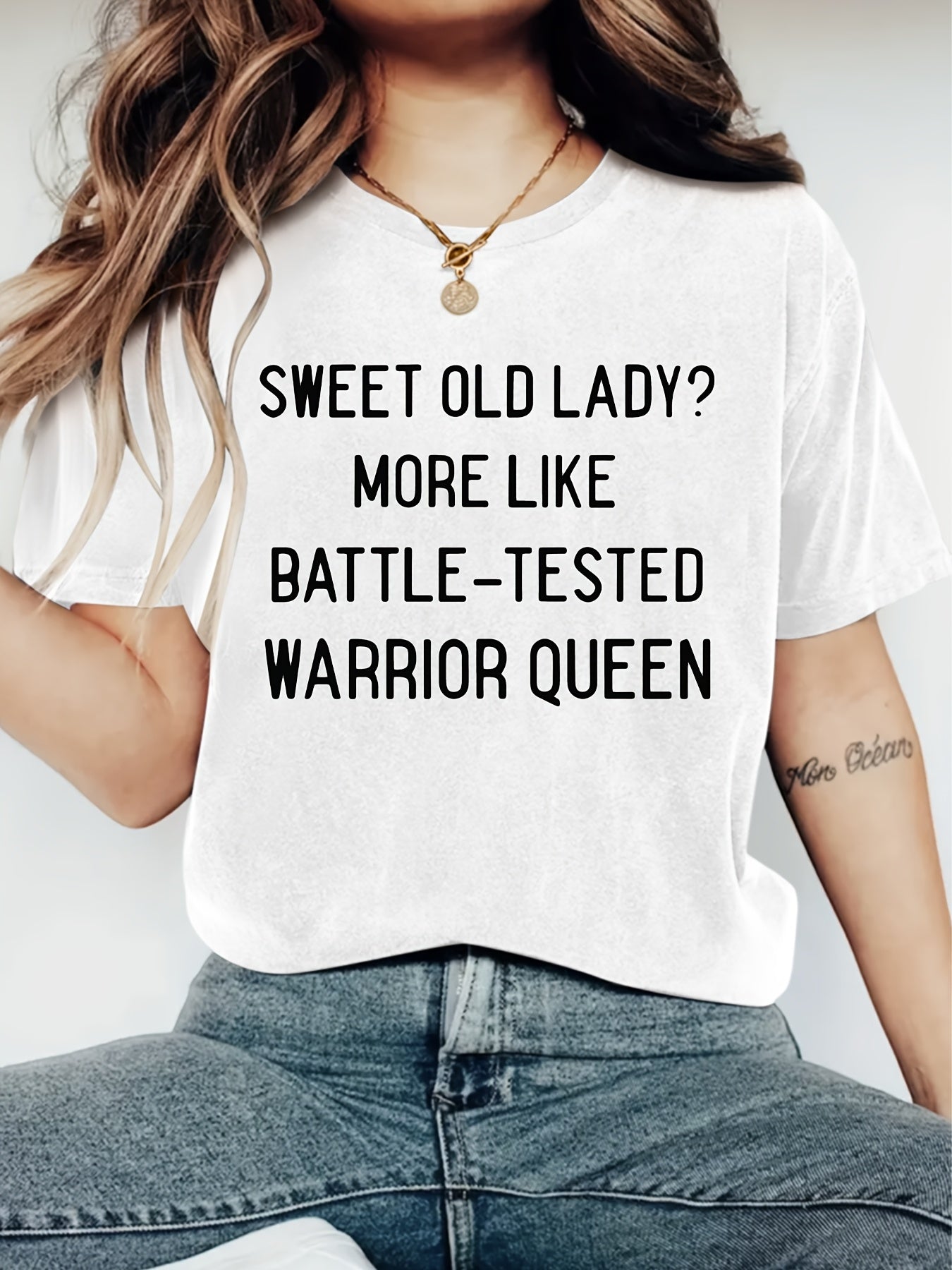 Women's Graphic Print T-Shirt - Round Neck Short Sleeve – Dark Gray / Black detail view