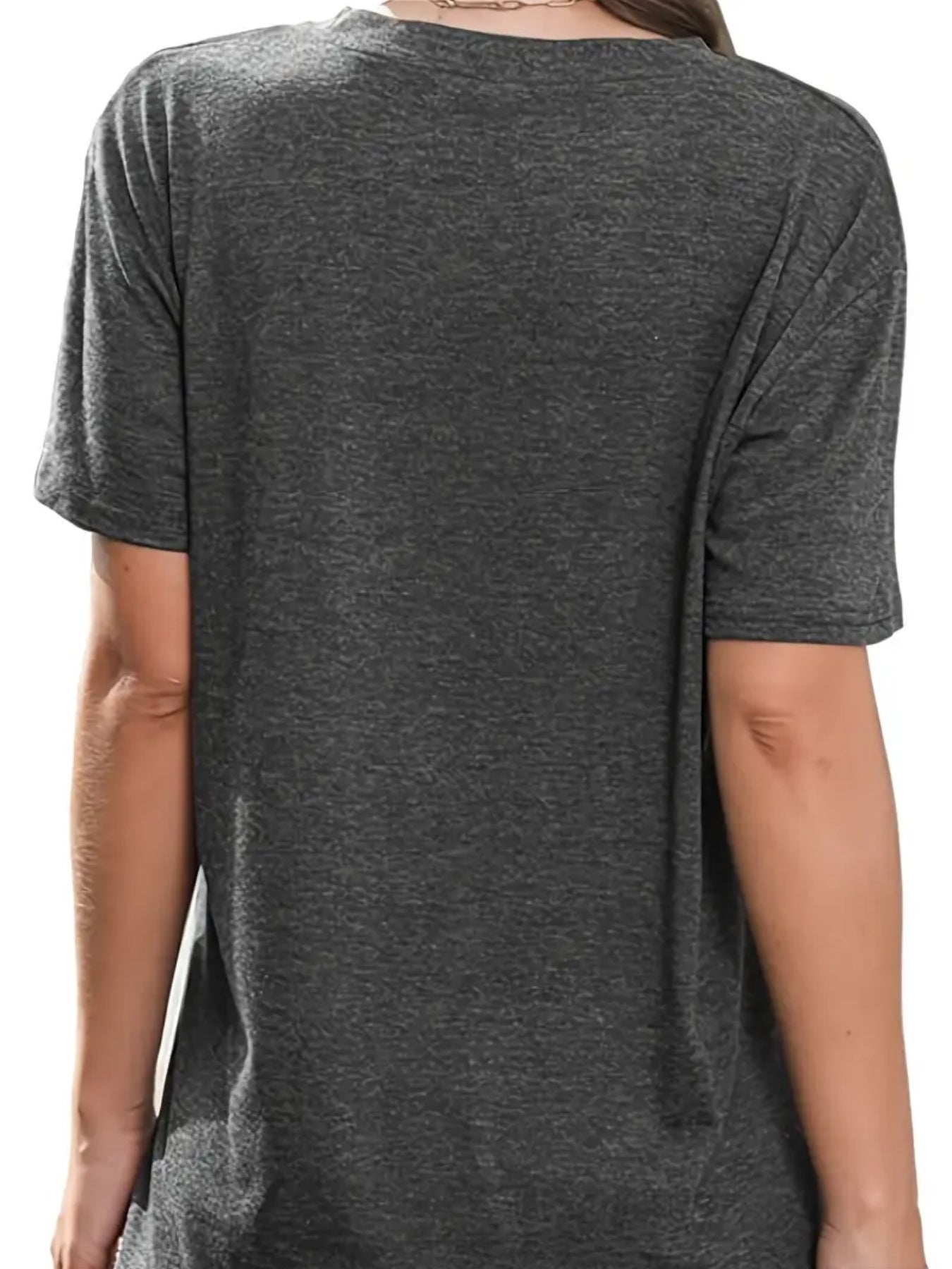 Women's Graphic Print T-Shirt - Round Neck Short Sleeve – Dark Gray / White detail view