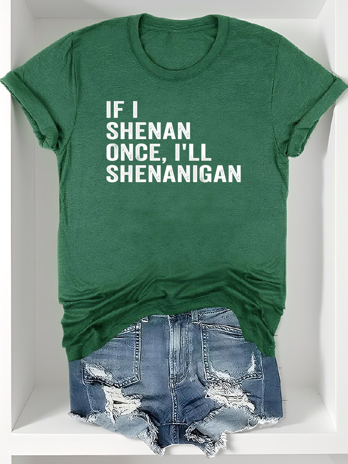 Women's Graphic Print T-Shirt - Round Neck Short Sleeve – Green / Grey detail view