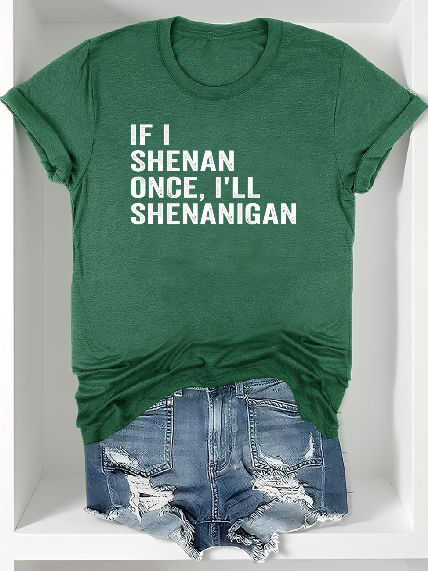 Women's Graphic Print T-Shirt - Round Neck Short Sleeve – Green / Grey detail view