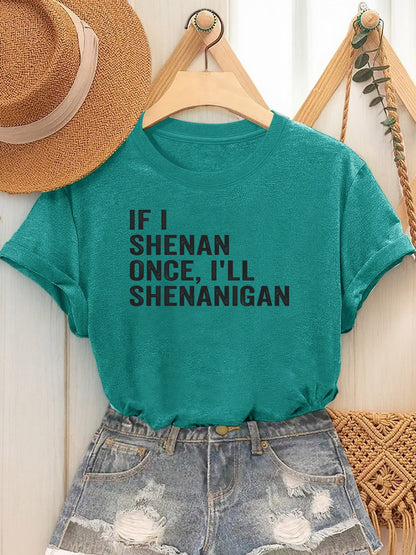 Women's Graphic Print T-Shirt - Round Neck Short Sleeve – Green / Grey detail view