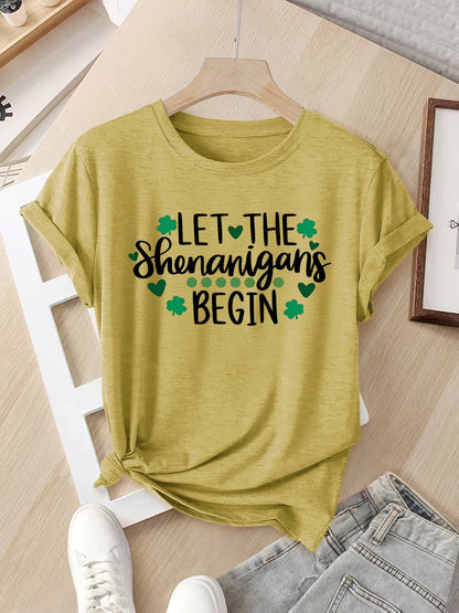Women's Graphic Print T-Shirt - Round Neck Short Sleeve – Green / Grey detail view
