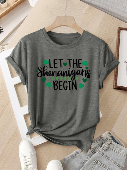 Women's Graphic Print T-Shirt - Round Neck Short Sleeve – Green / Grey detail view