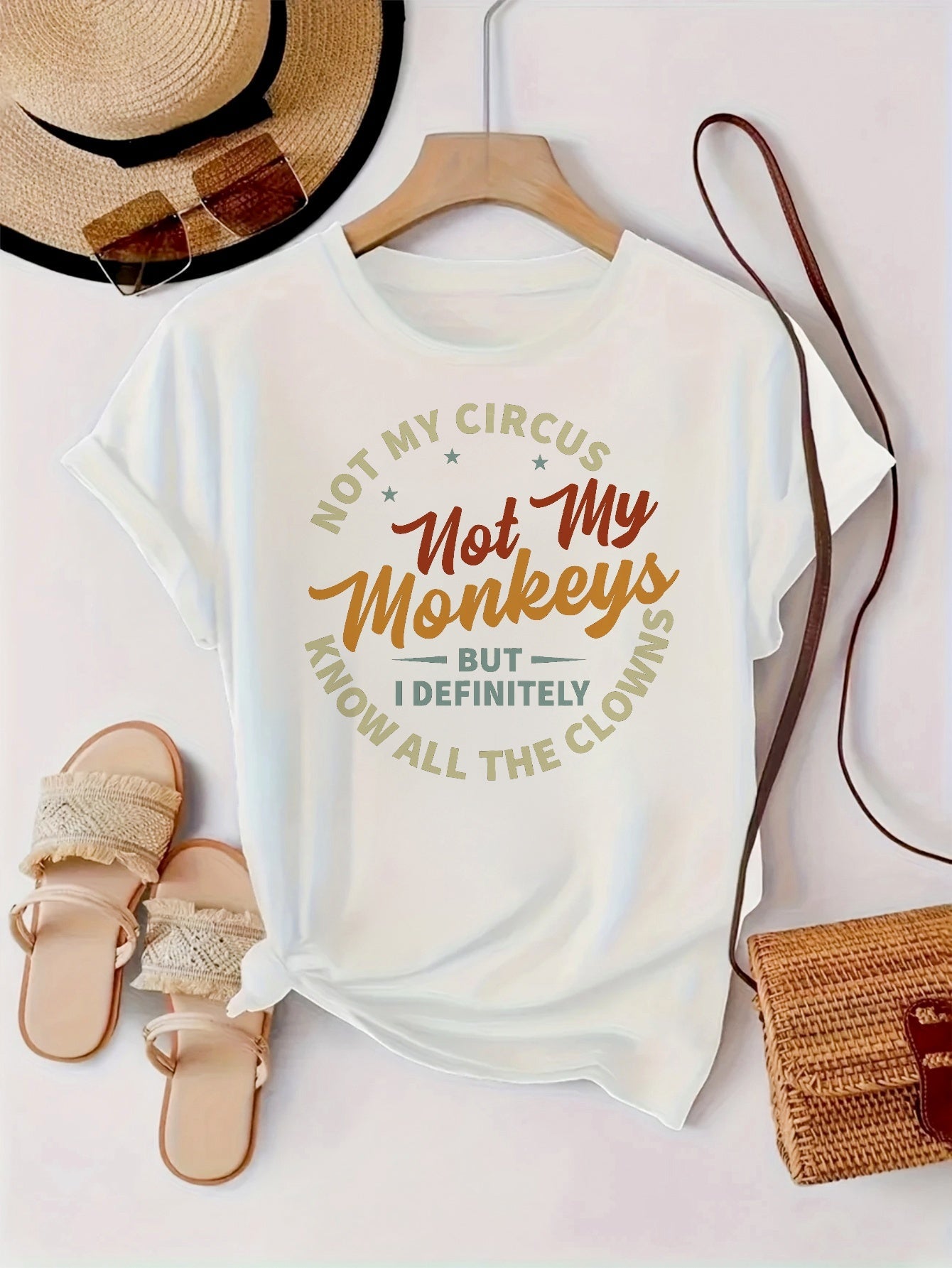 Women's Graphic Print T-Shirt - Round Neck Short Sleeve – Grey detail view