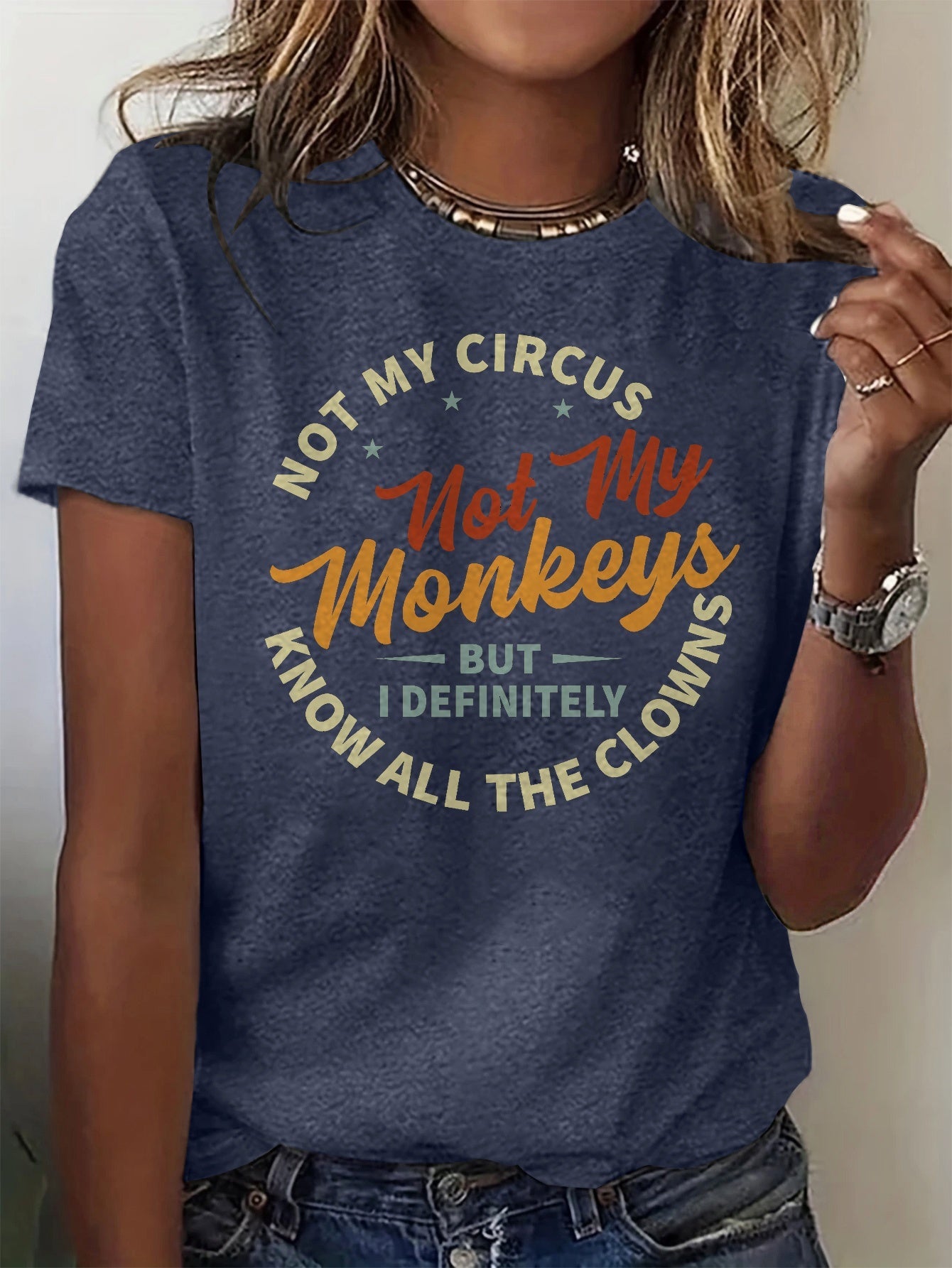 Women's Graphic Print T-Shirt - Round Neck Short Sleeve – Grey detail view