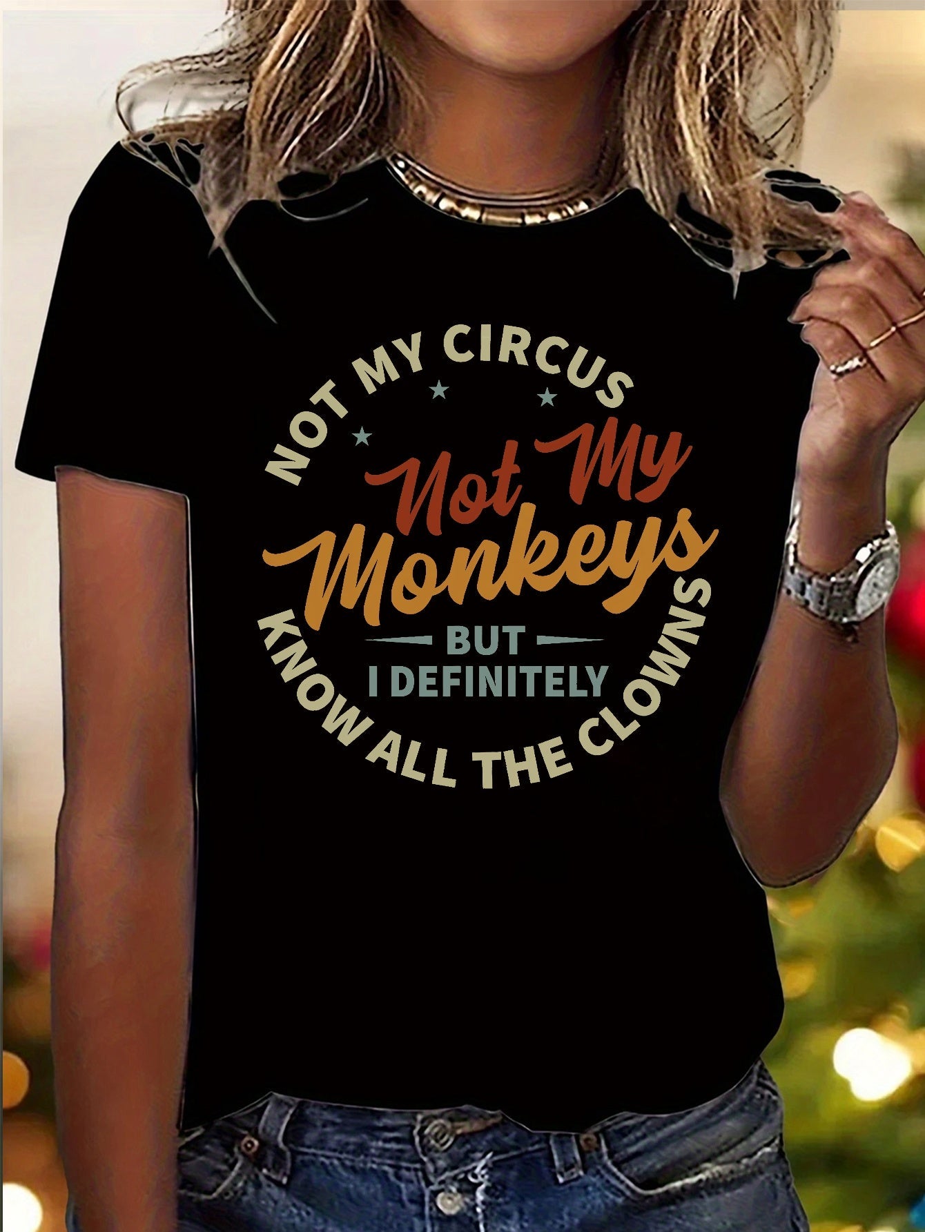 Women's Graphic Print T-Shirt - Round Neck Short Sleeve – Grey detail view