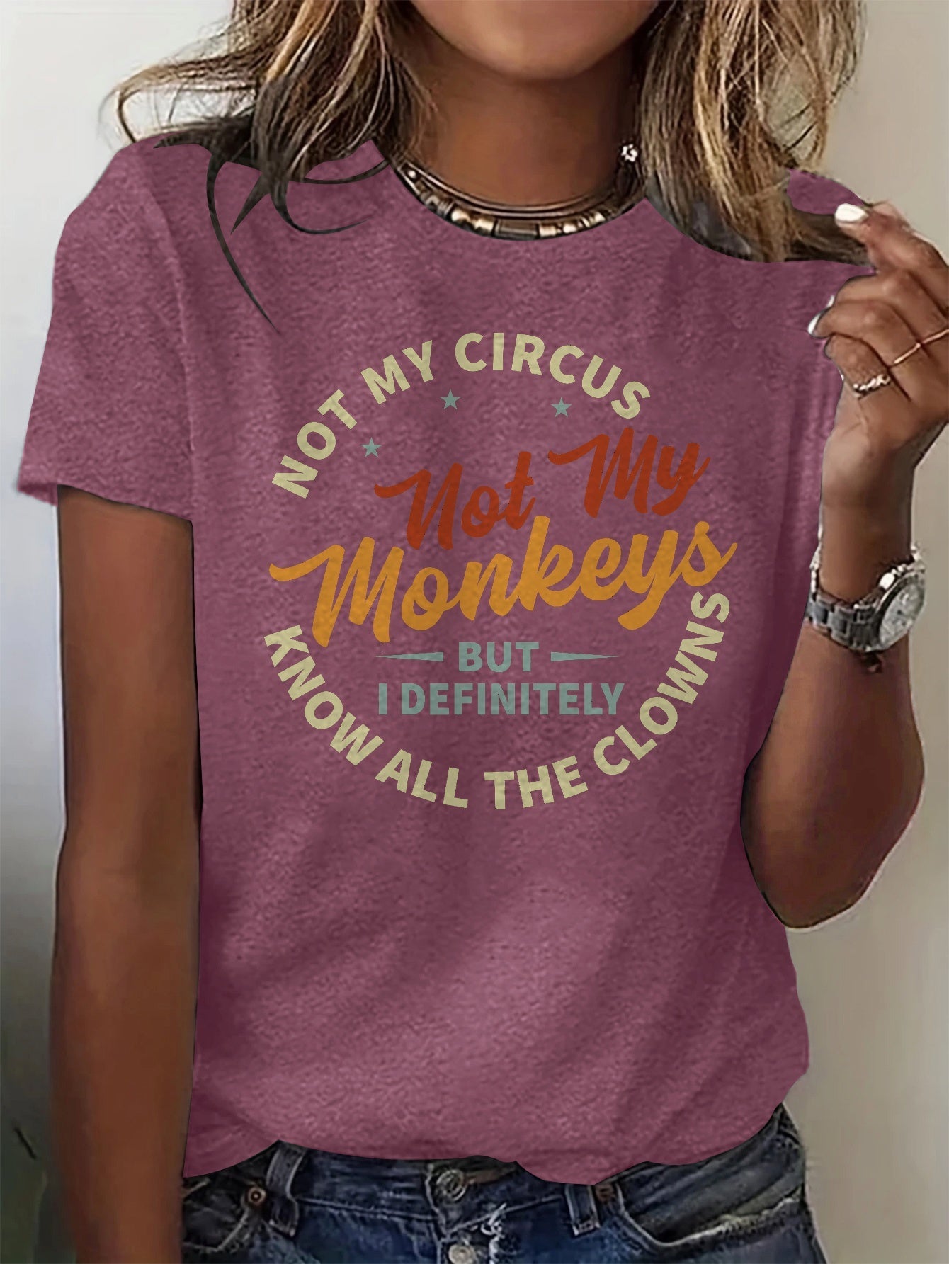 Women's Graphic Print T-Shirt - Round Neck Short Sleeve – Grey detail view