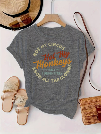 Women's Graphic Print T-Shirt - Round Neck Short Sleeve – Grey detail view