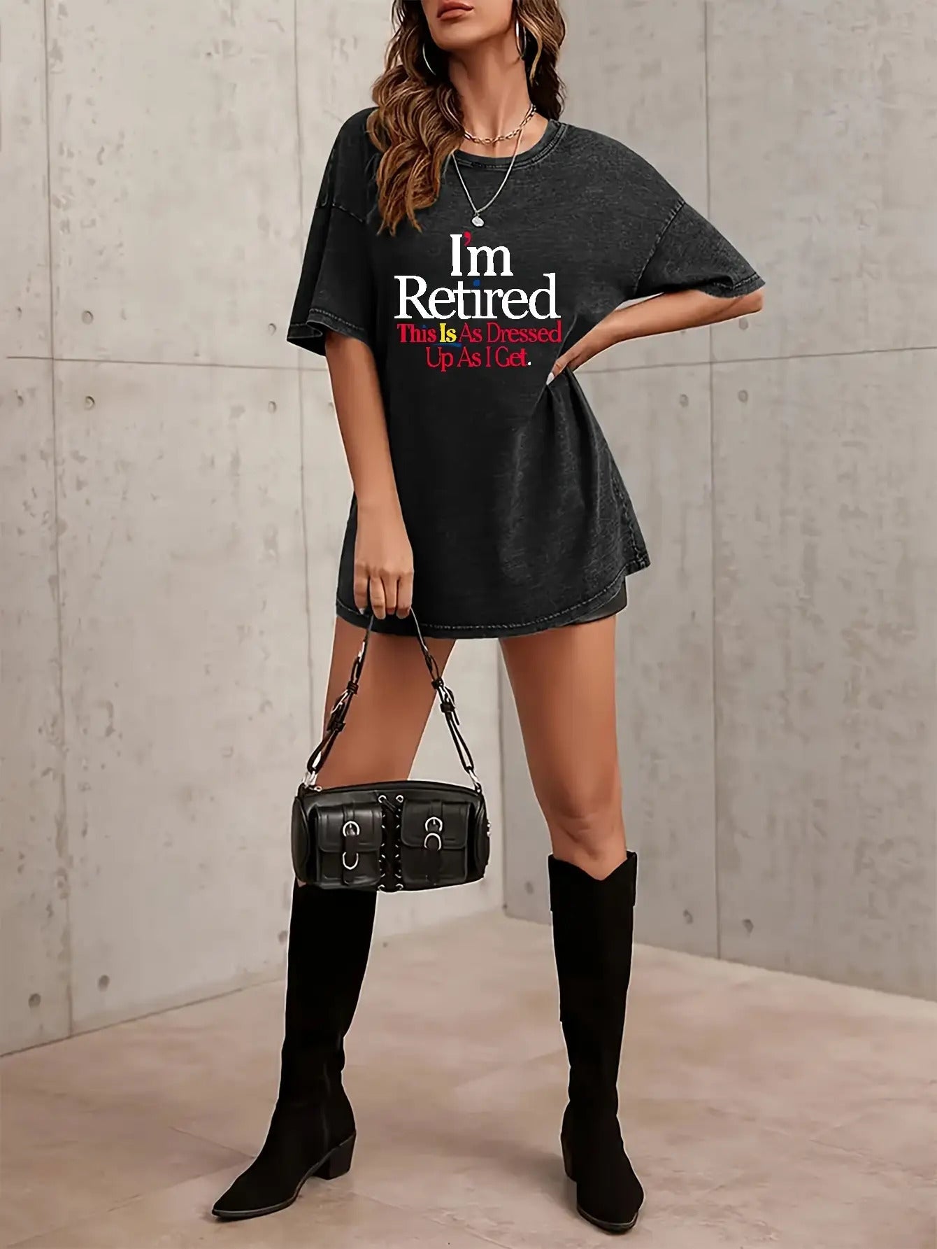 Women's Graphic Print T-Shirt - Round Neck Short Sleeve – Light Gray 2 / Black detail view