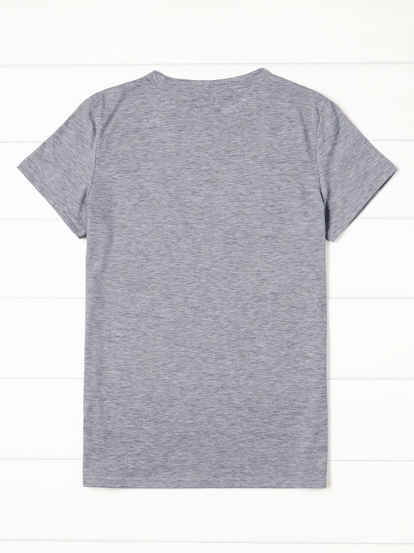 Women's Graphic Print T-Shirt - Round Neck Short Sleeve – Light Grey / Sky Blue detail view