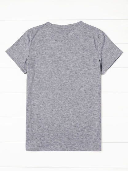 Women's Graphic Print T-Shirt - Round Neck Short Sleeve – Light Grey / Sky Blue detail view