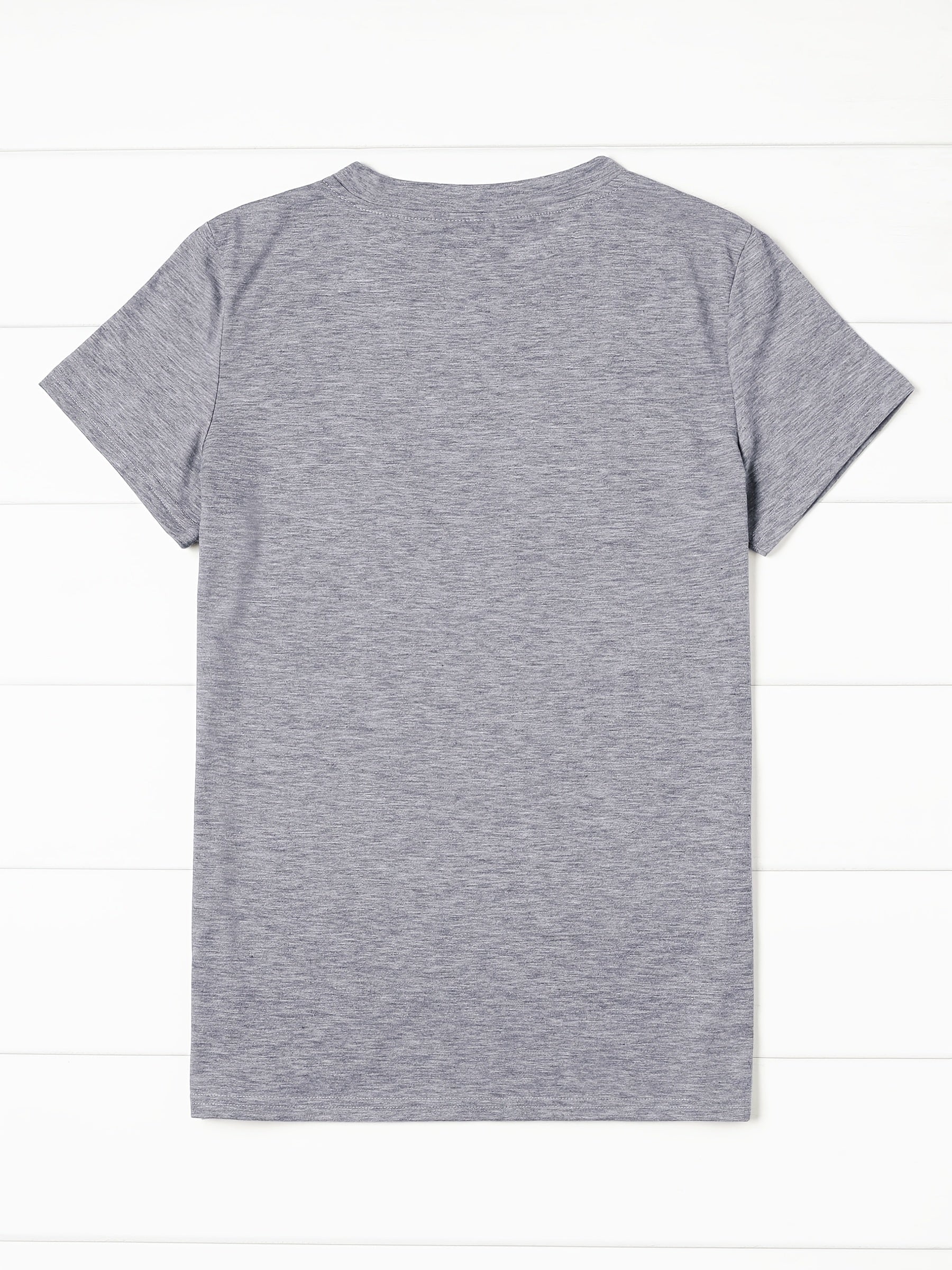 Women's Graphic Print T-Shirt - Round Neck Short Sleeve – Light Grey / Sky Blue detail view